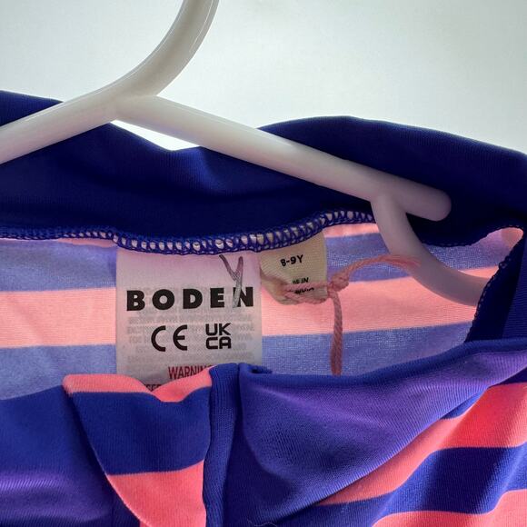 NWT MINI BODEN Long-sleeved Swimsuit Azelea and Bluing Stripe 8/9 Years - Picture 4 of 5